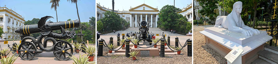 As one enters from the North Gate, the first three spots to visit are the Chinese-Winged Cannon which was used in the Opium War and brought to Kolkata from Nanking by Lord Ellenborough in 1842. Right ahead is the Grand staircase which gives direct access to the rooms on the first floor of the building. This staircase was used only by the Governor-Generals, Viceroys and Heads of States. The Grand Staircase on each side has a sphinx sculpture which was added to the structure later 