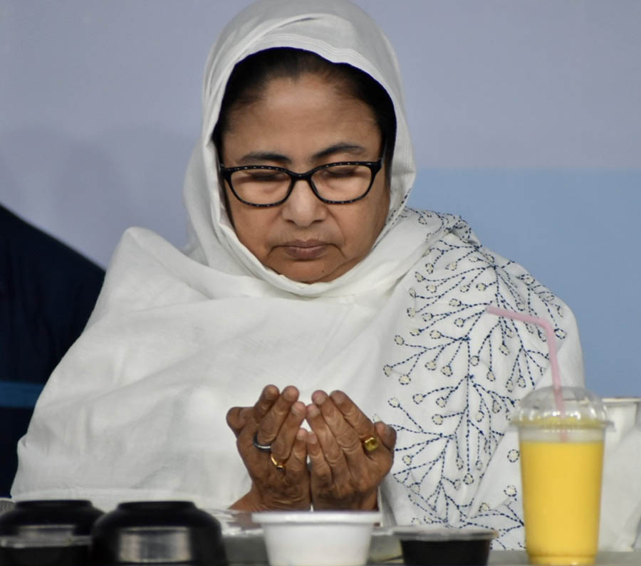 Chief minister Mamata Banerjee at the Dawat-e-Iftar at Park Circus on Wednesday  
