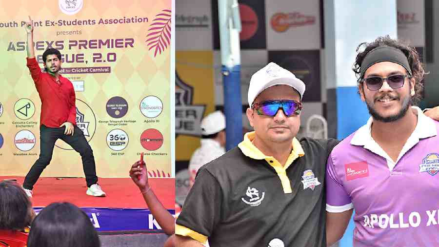 (L-R) Adrita Das, who is studying to be a doctor, performs at the APL carnival, Rohit Panda, man of the Tournament with Riki Malik, convenor of APL