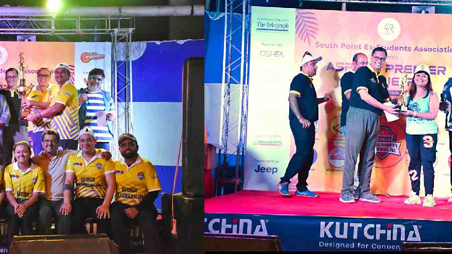 (L-R) Team George Telegraph Heritage Bengal Global with the Runner-Up trophy, Meghnath Roy Chowdhury handing over the Fair Play Award to team owner Piya Roy Chowdhury of Calcutta Calling Enchanterz