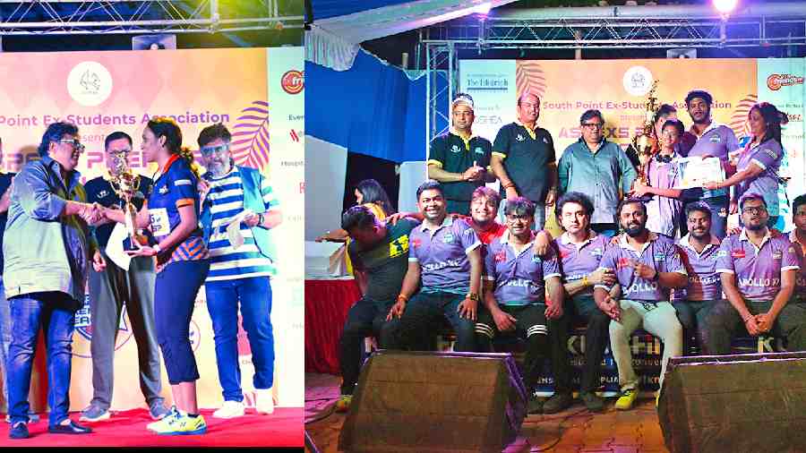 (L-R) Aniruddha Roy Chowdhury handing over the Best Lady Player award to Shalmali Basu, Team Apollo XI with the Champions’ Trophy