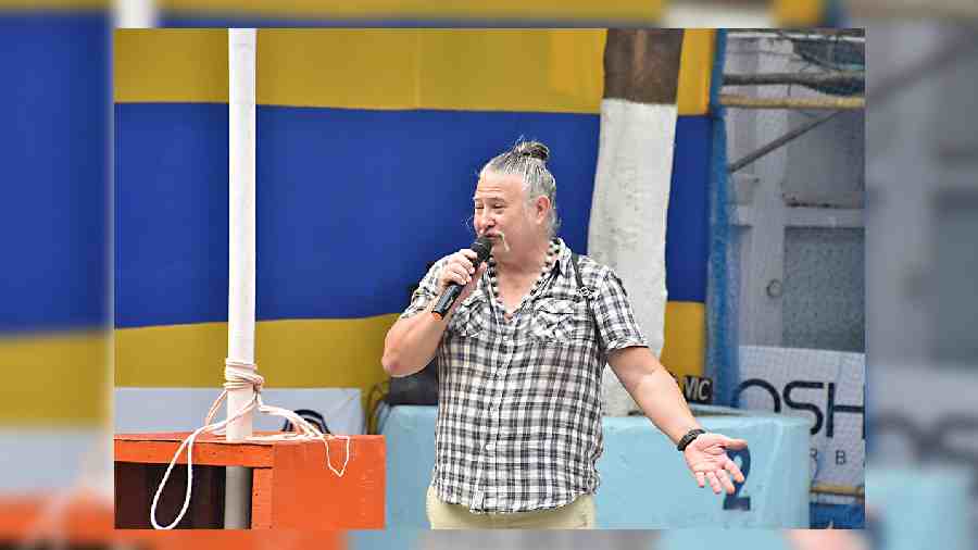 Chief guest Philip D Ridder, Belgian coach, football administrator and former football player, addressing the participants at the inauguration