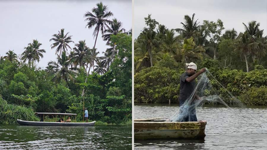 The Poovar backwater cruise takes you past a variety of landscapes and you’re likely to pass by local fishermen with their nets around sunset