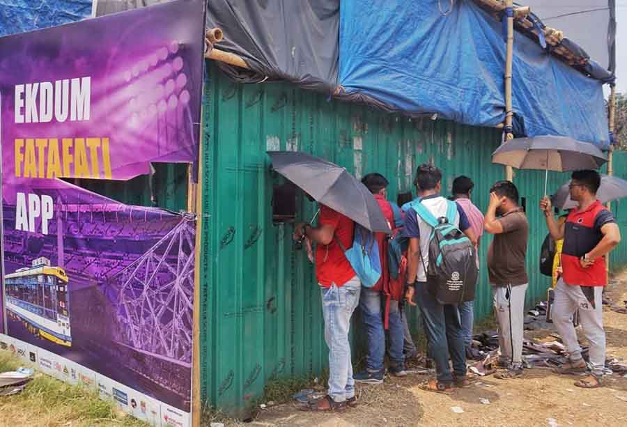 Cricket lovers queue up at Mohammedan Sporting Club on Tuesday morning to purchase tickets for the high-octane KKR-CSK match to be played on Sunday at Eden Gardens
