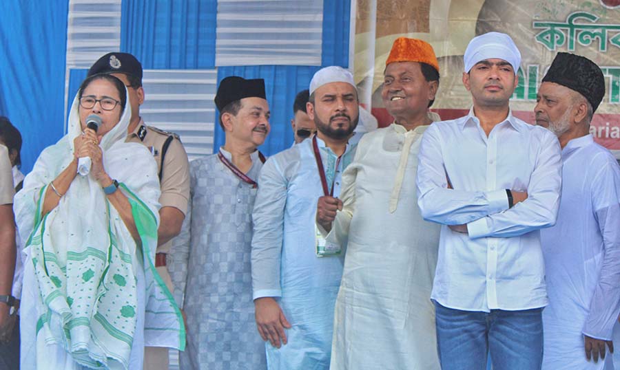 Greeting people on the occasion of Eid, West Bengal chief minister Mamata Banerjee urged people of the state to unite. She was accompanied by nephew and TMC national general secretary Abhishek Banerjee at a programme at Red Road on Saturday
