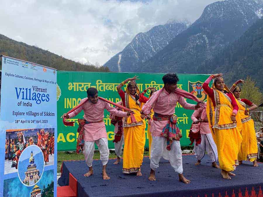 EZCC, Kolkata under the guidance of the Ministry of Culture, government of India, organised Vibrant village of India, to explore villages of Sikkim from between April 18 and 24. Participants performed Bihar folk dance Jhat Jhatni at the ITBP campus of Lachung, Sikkim on April 22, 2023