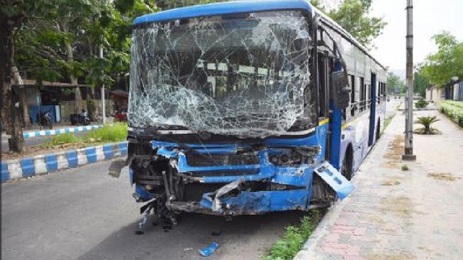 The bus after the accident near Salt Lake’s GD park on Saturday afternoon; 