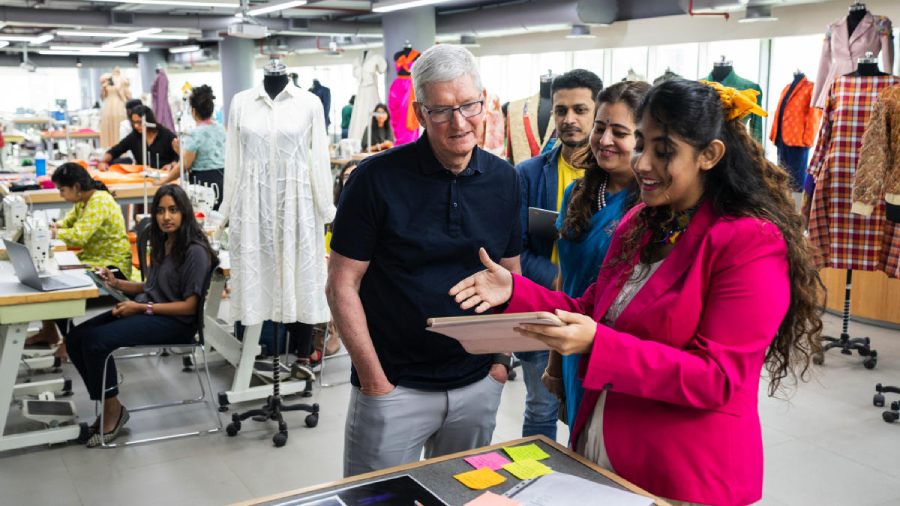 The Apple CEO listens to students at the Indian School of Design & Innovation as to how his company’s tools are unlocking creativity