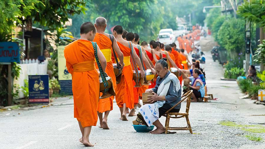 Luang Prabang comes alive at sunrise, in a sea of saffron 