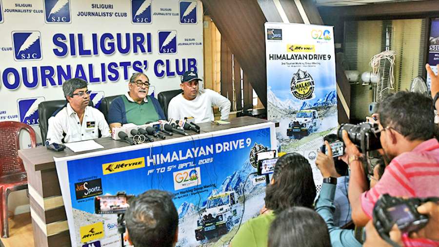 The chairman of Himalayan Drive Siddhartha S. Bose (centre), Binny Sharma (right), chief coordinator of the rally, and Suchandan Das, clerk of the course, address the press on April 1. “As in the earlier episodes, Himalayan Drive 9 offered everyone involved with this epic event, a feast for the eyes and adrenaline for the body. The G20 link and a conspicuous increase in entries from all over India justified the national status of the event and was an indication of its attraction for more national entries in future.   We were extremely happy to see the growing number of ladies and local enthusiasts in HD9. Himalayan Drive is set to climb higher in the years to come,” said Bose.