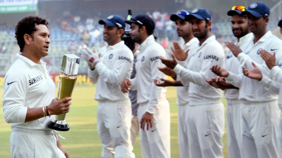 Master blaster Sachin Tendulkar after being felicitated by the BCCI before the start of his 200th Test at Wankhede stadium in Mumbai on November 14, 2013.