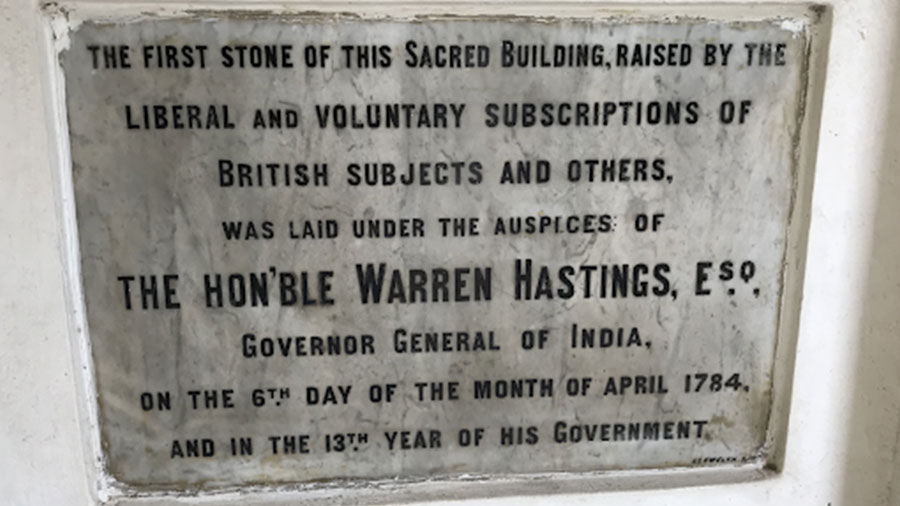 The foundation stone of the historic St. John’s Church; another of Hastings’s Kolkata legacies
