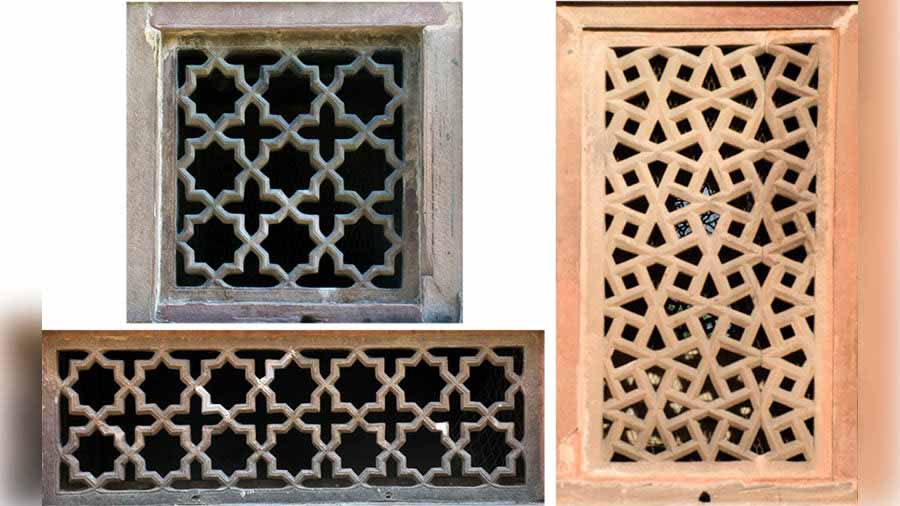 Collage of ornate 'jali' windows from Khusro Bagh 