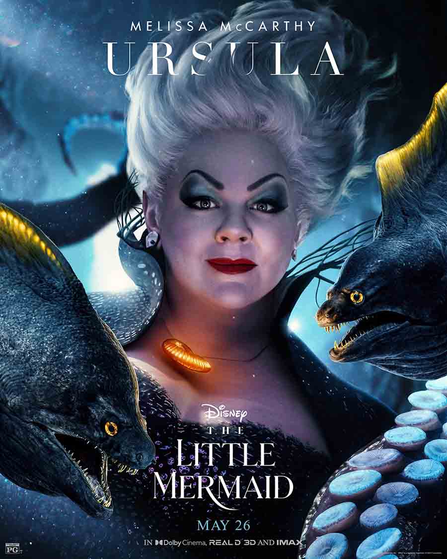 Melissa McCarthy plays Ursula, the sea-witch behind Ariel’s troubles. She steals her voice in exchange for turning her into a human in the original story.