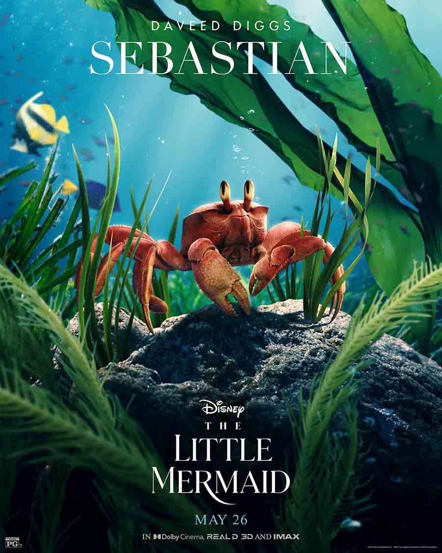 The fan-favourite Sebastian is voiced by Daveed Diggs. He is Ariel’s best friend and stays with her through thick and thin.