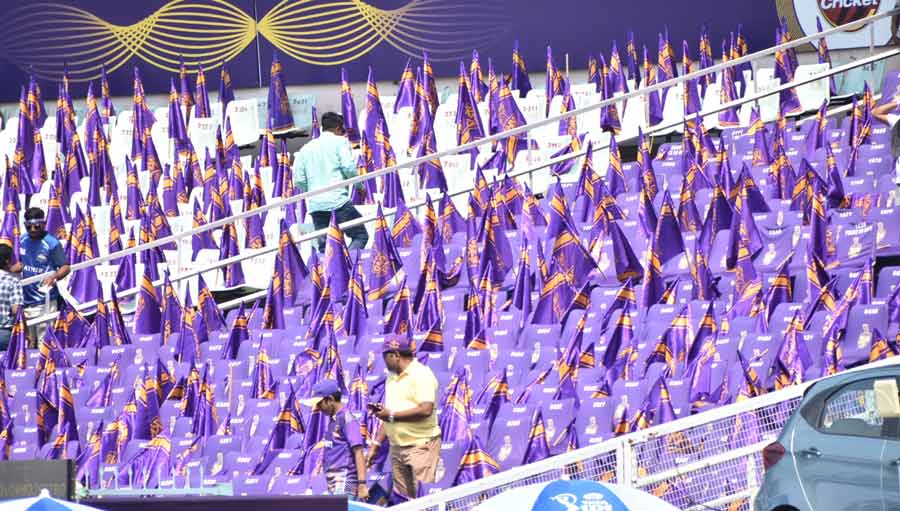 KKR fans arrive at the stands. KKR and GT have already clashed earlier in the season, with KKR emerging winners by three wickets in Ahmedabad