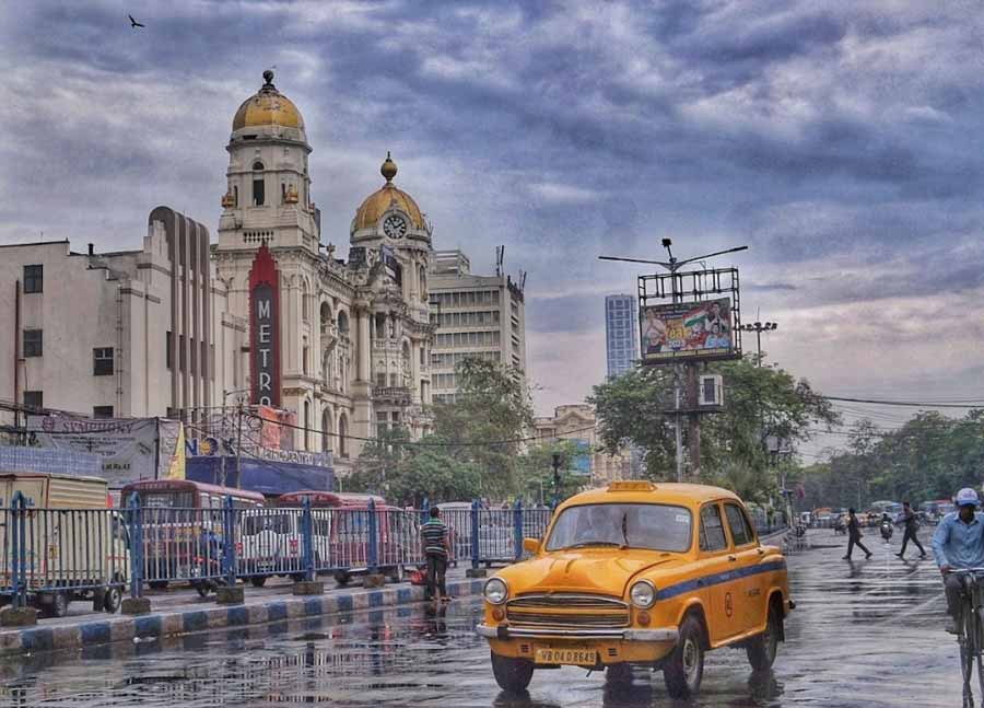 A rainwashed road in Kolkata. The city has been experiencing occasional rainfall that has brought the temperature down after a prolonged hot spell 