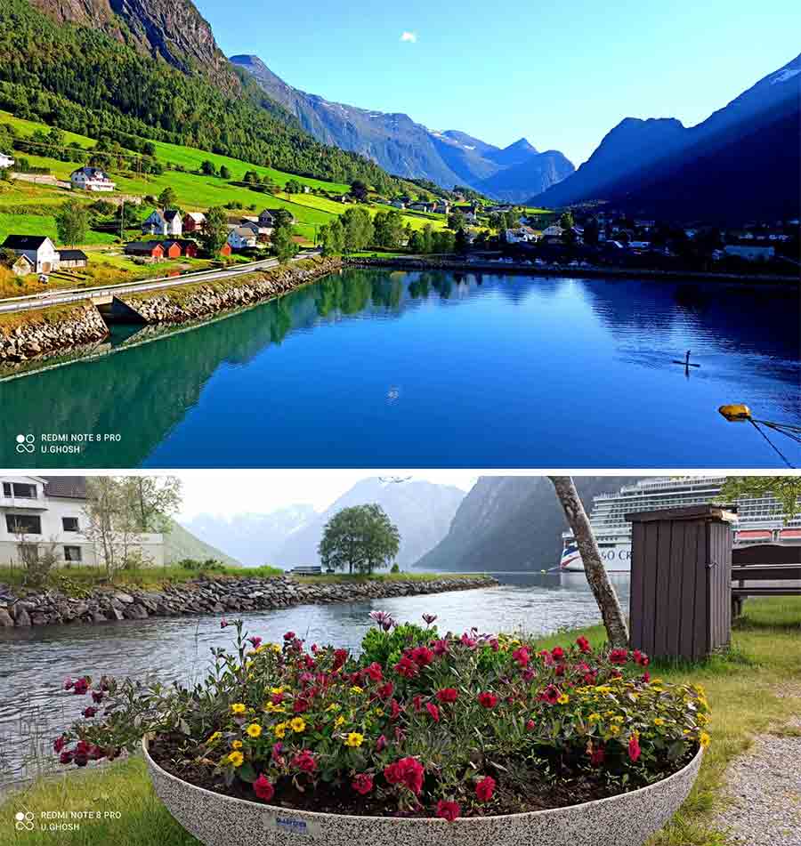 When our ship sails through the fjords, the view on both the sides are awe-inducing. The snow-clad mountains, the waterfalls, the small villages with beautiful huts and the fjord itself lend themselves to a splendid experience