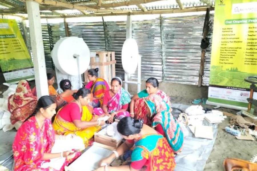 A unit producing biodegradable sanitary pads at Godkhali village in the Sunderbans