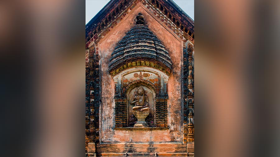 Terracotta ornamentation of a Char Bangla temple