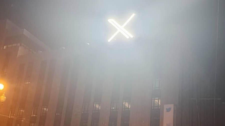 The X logo atop Twitter’s San Francisco office, which has now been removed 
