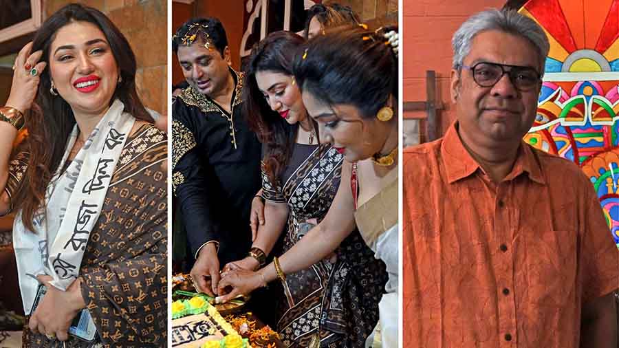 The launch event was attended by popular names of the film and television fraternity. (L-R) Bangladeshi actress Apu Biswas, actress Sayantani Ghosh and Indrajit Lahiri of Foodka were among those present