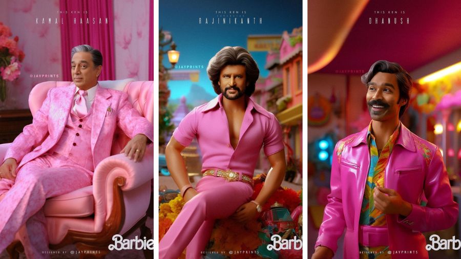 Artist reimagines Tamil stars Rajnikanth, Kamal Hassan, Dhanush, Suriya,  Vijay as Ken from Barbie in AI art - Telegraph India