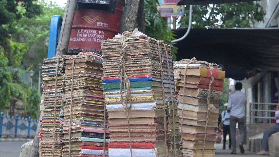 The stores and stalls lining the street at College Street have books of all kinds 