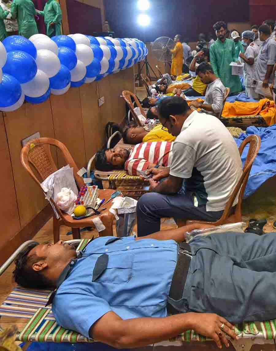 Doctors, students and nurses of Calcutta Medical College and Hospital organised a blood donation camp at the Academy Building of CMCH on Friday 