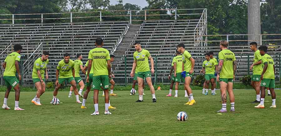 Mohun Bagan players practise for Durand Cup derby at their home ground on Friday