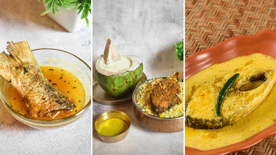 Apart from the quintessential ‘Shorshe Ilish’ there are dishes like Ilish Lyajaar Tok, Ilish Biryani, Gondhoraj Ilish and more on the Bengali menu
