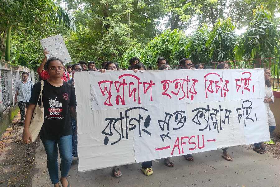 AFSU students take out a protest rally in JU main campus on Friday demanding end to ragging menace