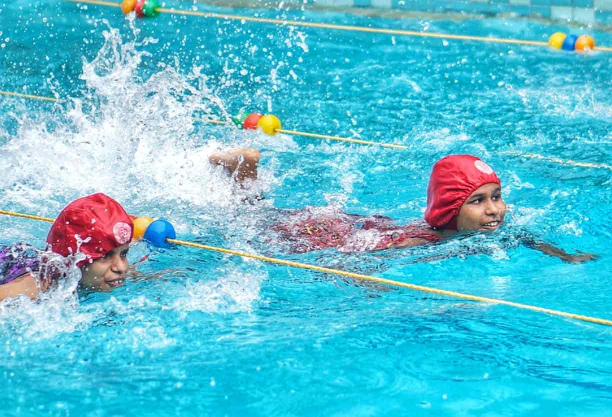 Visually impaired youngsters took part in the All Bengal Swimming Competition for the Blind at the Indian Life Saving Society in Rabindra Sarobar on Saturday