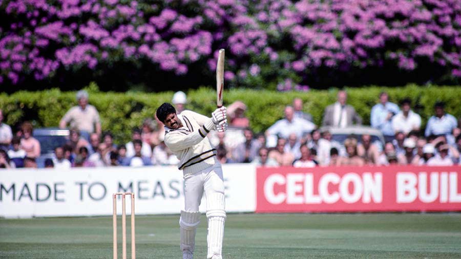 Kapil Dev en route to his electrifying 175 not out against Zimbabwe in Tunbridge Wells