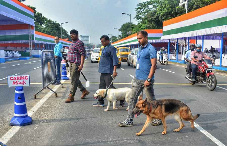 Sniffer dogs on duty at Red Road ahead of the Independence Day parade on Monday morning