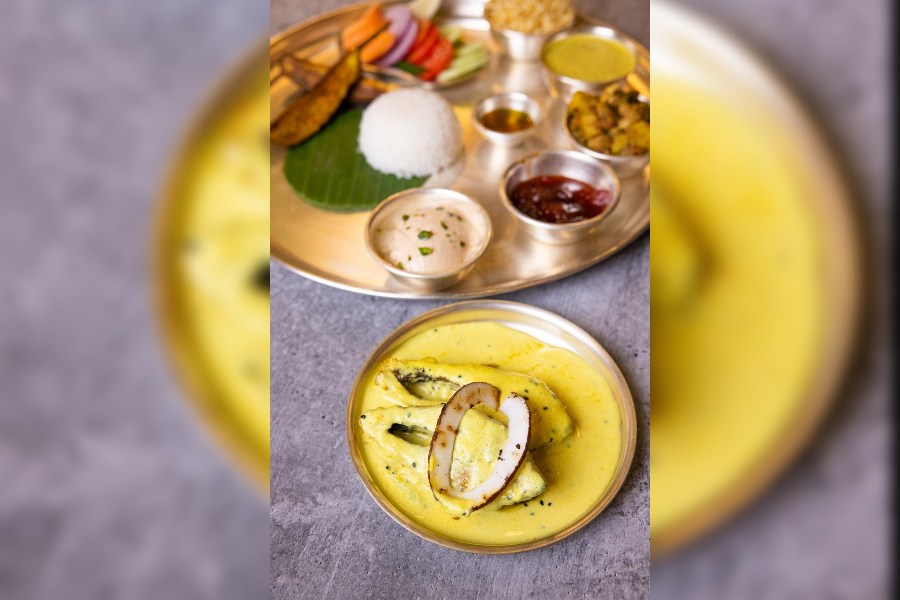 Narkel Ilish: Narkel Doodh Diye Ilish is certainly for you if you have a low tolerance for spice. It is cooked in coconut milk and has a mildly sweet taste. The gravy is thick and velvety and goes so well with steaming hot Gobindobhog rice