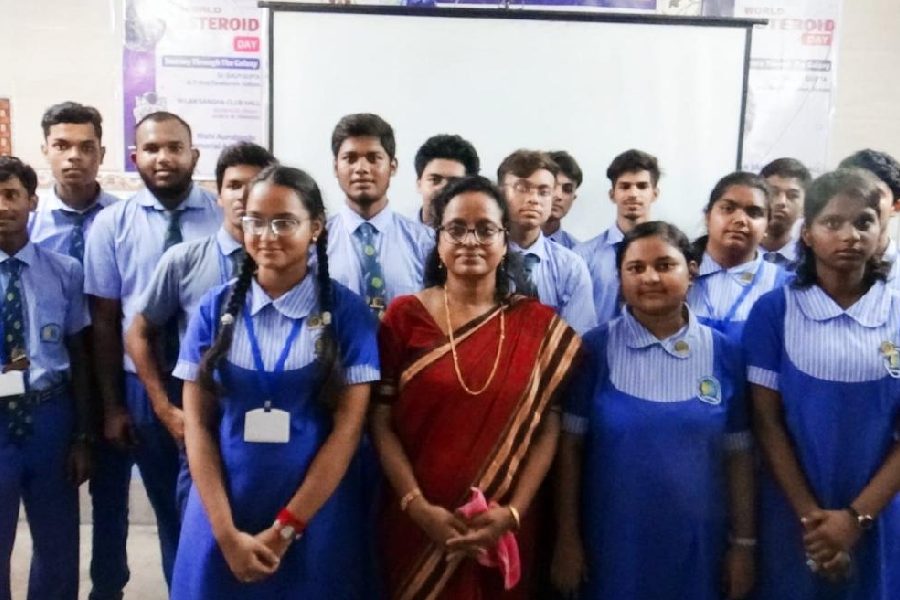 Students of Rishi Aurobindo Memorial Academy learn about the hazards and benefits associated with asteroids through a lecture organised to mark World Asteroid Day recently.