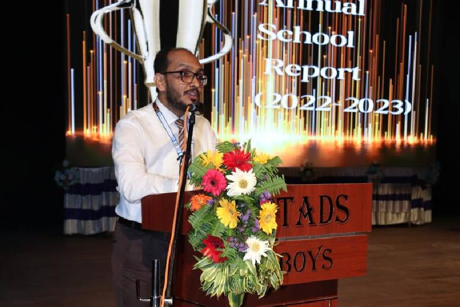 Krishnendu Bagchi of St. Augustine’s Day School for Boys, Barrackpore, present the annual school report for the session 2022-23