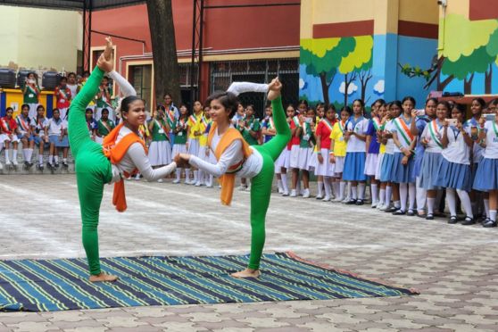 The students highlighted the progress of the nation in the last 77 years. Through a song and dance sequence and recitation they portrayed the lives of great heroes and their sacrifices for the nation
