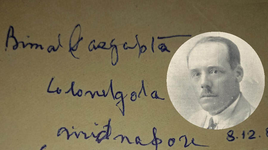 An autograph of Bimal Dasgupta, who shot (inset) James Peddie, a 38-year-old ICS officer from Springfield, was appointed as the DM of Midnapore