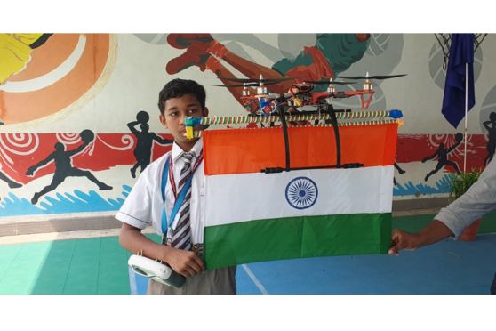  A special feature of the programme was the demonstration of a drone that had been designed and assembled independently by a student of Class VII. As it soared into the sky, the national flag unfurled - creating a surge of pride and awe in the hearts of the spectators. 