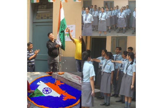 The 77th Independence day was celebrated on 15th August, 2023 with great enthusiasm by the students and the teachers of our school. The school premises was well-decorated all over with the tricolour and a beautiful rangoli was made at the flag podium.