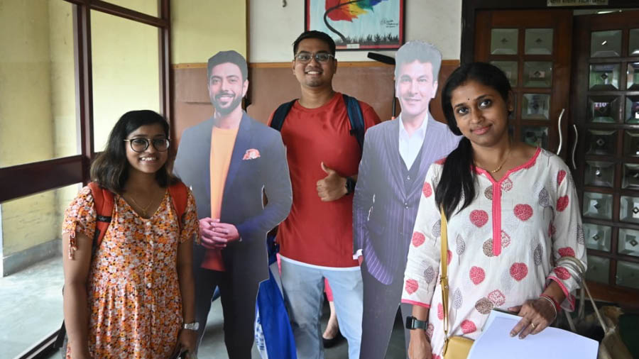 Participants pose with cut-outs of celebrity chef duo, and judges, Ranveer Brar and Vikas Khanna