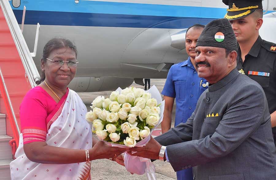 President Droupadi Murmu is in Kolkata to mark her presence at a couple of events on Thursday. Governor CV Ananda Bose received her at the airport in the morning   