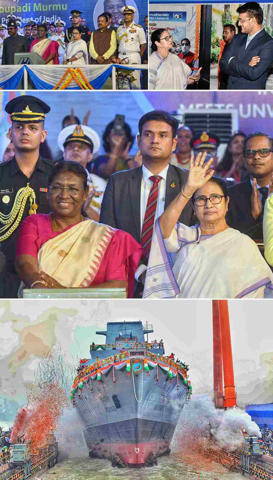 President Droupadi Murmu launched INS Vindhyagiri, an advanced stealth frigate for the Indian Navy built by the Garden Reach Shipbuilders and Engineers, in the presence of chief minister Mamata Banerjee, Governor CV Ananda Bose and former Board of Control for Cricket (BCCI) president and former Team India captain Sourav Ganguly in Kolkata  