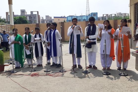 Students participating in a choir recital for the Independence day celebrations. 
