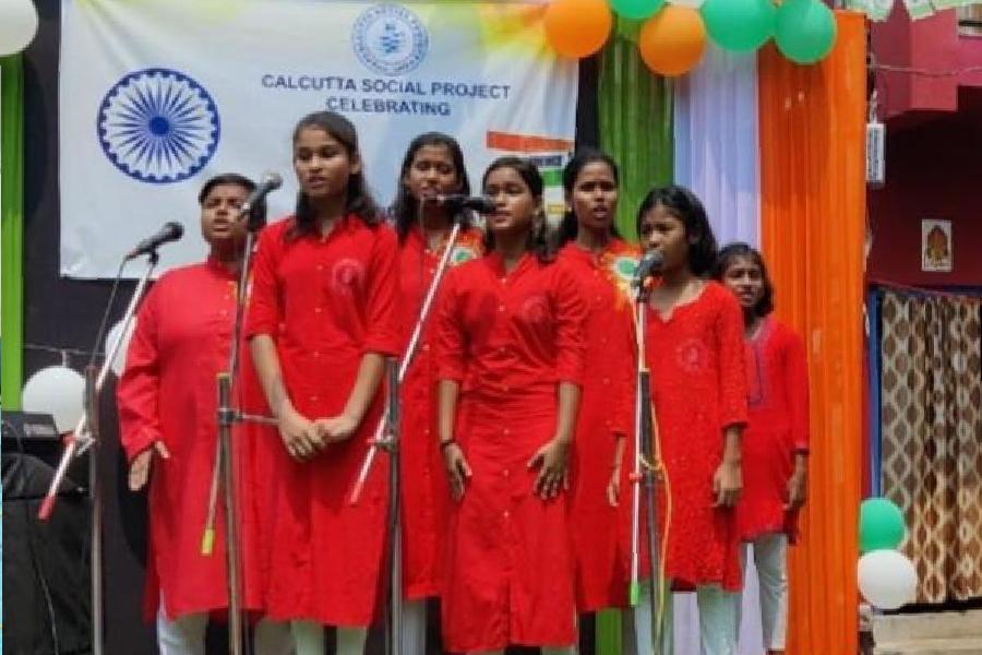 The children choir of Calcutta Social Project performs on August 15
