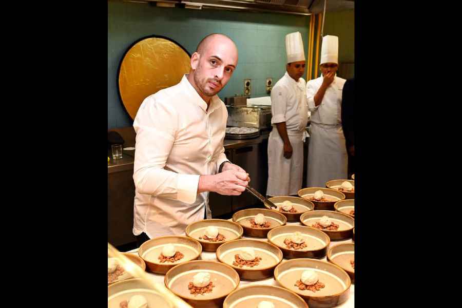 Chef Maxime Gilbert mid-service at the Chambers Rendezvous at Taj Bengal