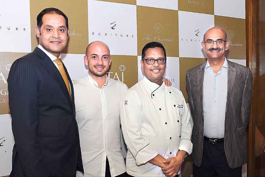 (L-R) Arnab Chatterjee, hotel manager, Taj Bengal; chef Maxime Gilbert; Nitin Mathur, executive chef, Taj Bengal; and K. Mohanchandran, senior vice president, East and North East, IHCL