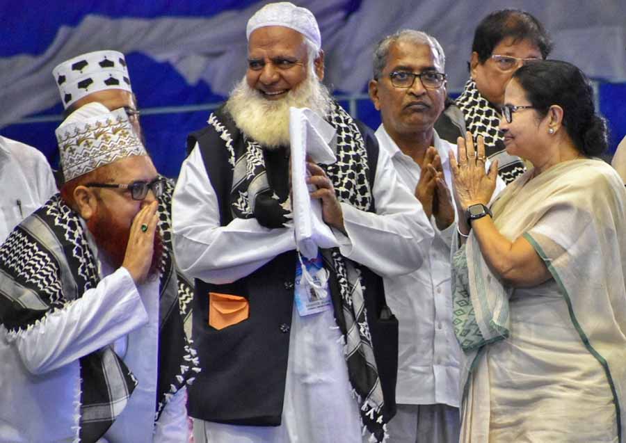 Chief minister Mamata Banerjee attended the Imam-Muazzin convention at the Netaji Indoor Stadium on Monday 